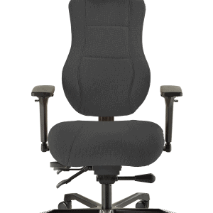 black chair with large seat pad and headrest