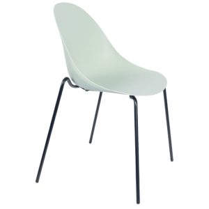 light green rounded chair on metal legs