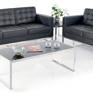 two black sofas and coffee table